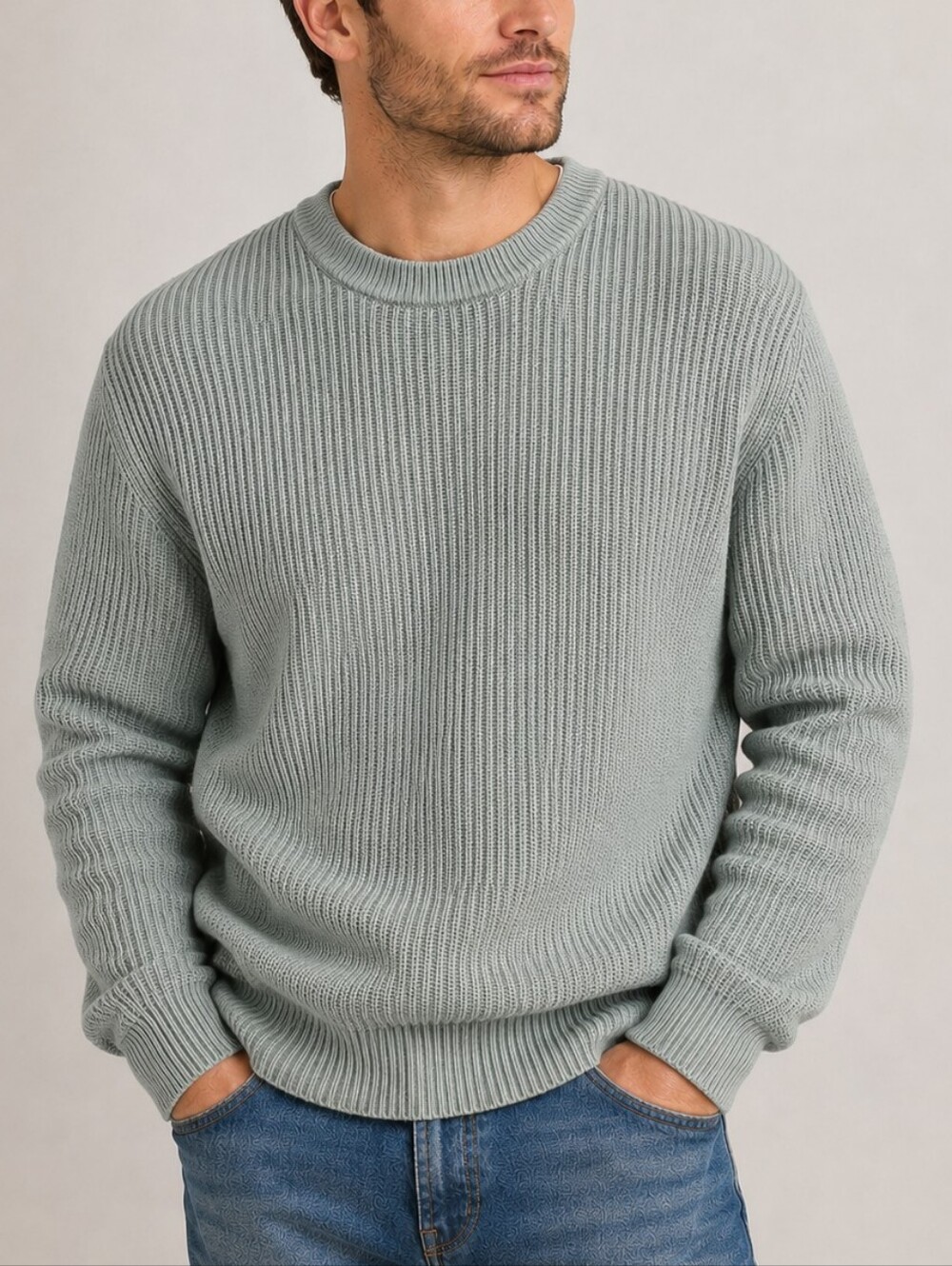 AMERICAN EAGLE OUTFITTERS | Men's Blue-Green Heavy Knit Cotton Pullover Sweater